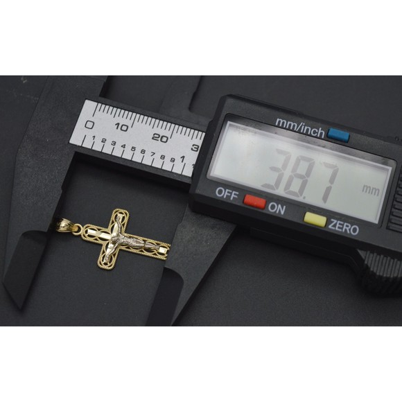 Real 10K Solid Yellow White Gold Diamond Cut Jesus Cross Pendant 1.1grams - Picture 5 of 6
